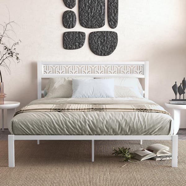 GALANO Candence Calico White Metal Frame Queen Platform Bed