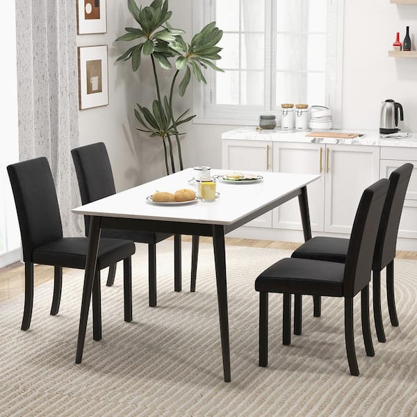 Gymax Black PU Leather with Acacia Wood Frame and Rubber Wood Legs Padded Backrest Dining Chair (Set of 4)