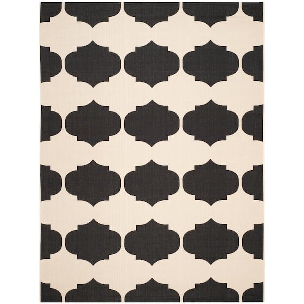 Courtyard Beige/Black 8 ft. x 11 ft. Geometric Indoor/Outdoor Patio Area Rug