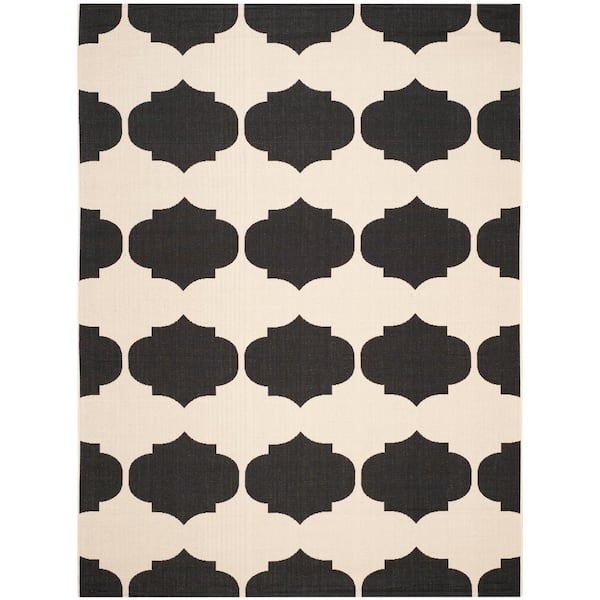 SAFAVIEH Courtyard Beige/Black 9 ft. x 12 ft. Geometric Indoor/Outdoor Patio  Area Rug