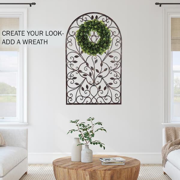 Scroll Metal Wall Decor with Medallion Entryway Dining Living Room 37"L x 13"W 