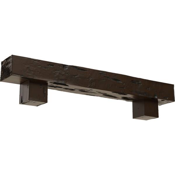 Ekena Millwork 8 in. x 8 in. x 3 ft. Pecky Cypress Faux Wood Fireplace Mantel Kit with Alamo Corbels, Burnished Mahogany