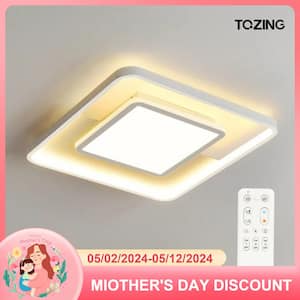 15.8 in. Indoor Modern White Square Frame Dimmable Integrated LED Flush Mount Smart Ceiling Light with Remote Control