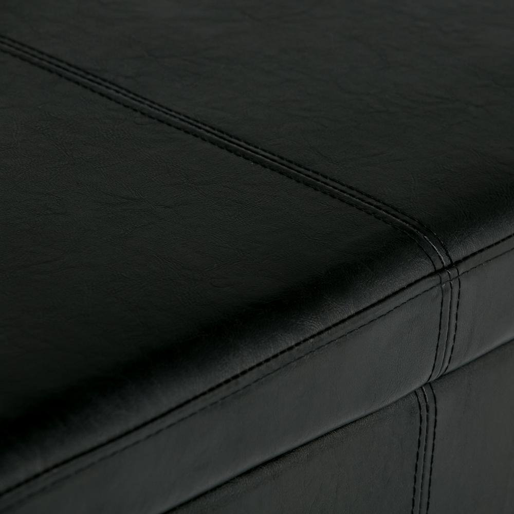 Midnight Black Faux Leather Rectangular Storage Ottoman