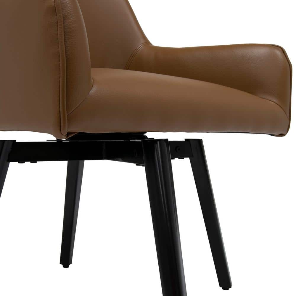 Caramel Brown Swivel Arm Chair with Metal Legs