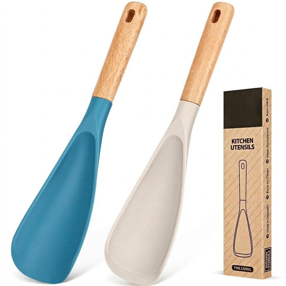 Khaki and Turquoise Matte Silicone Cooking Spoon with Wood Handle for Mixing, Scoop and Scrape, Heat-Resistant price history on PriceWatchPro