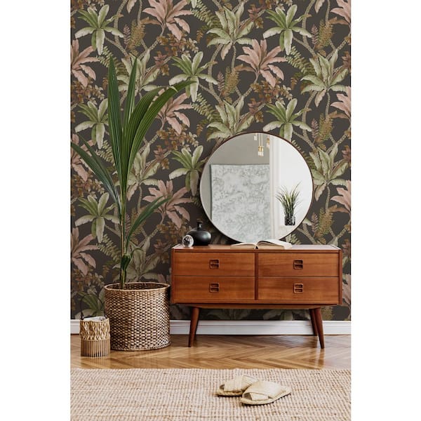 Trailing Palm Charcoal Non-Pasted Wallpaper (Covers 56 sq.  ft. )