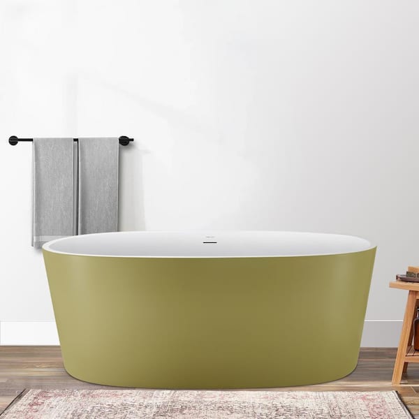 Mokleba 63 in. Acrylic Double Ended Flatbottom Non-Whirlpool Bathtub Freestanding Soaking Bathtub in Matte Gold