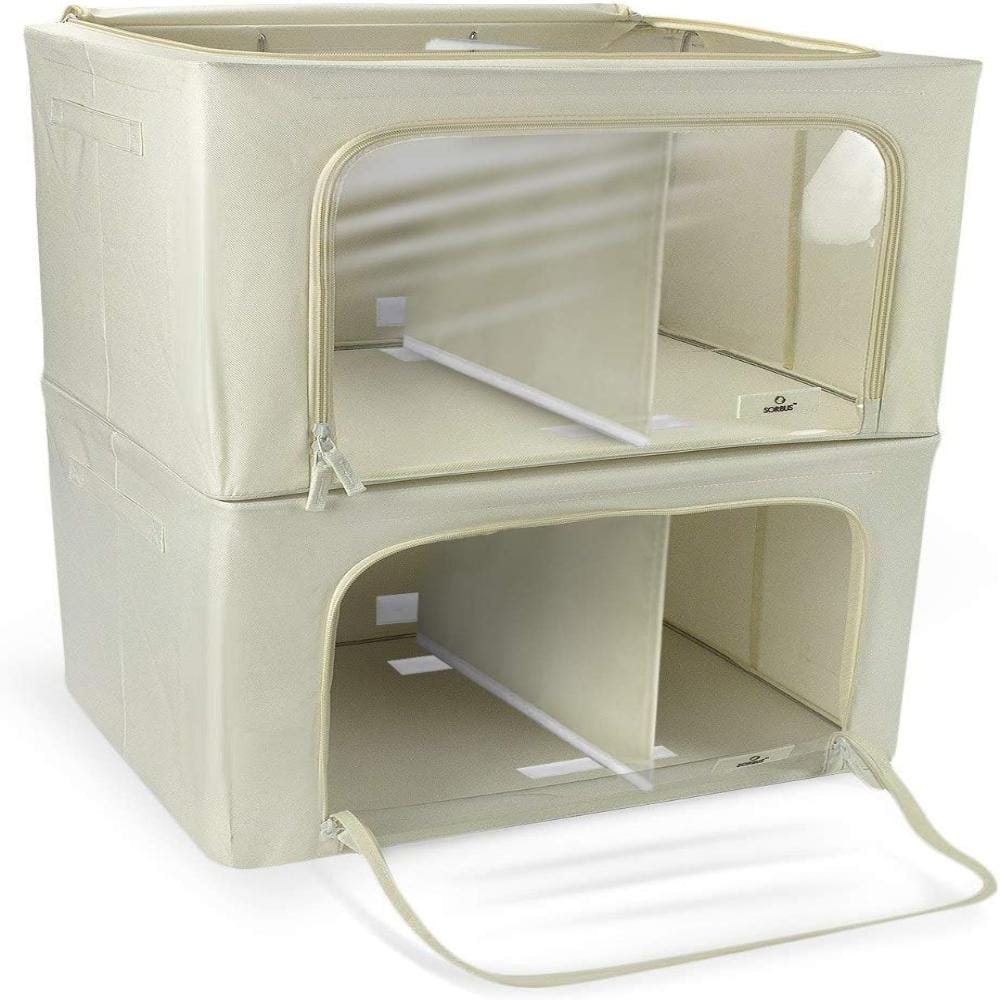 Storage Bin Set with Divider, Foldable Stackable Container Organizer Basket - Set of 2 - Beige price history on PriceWatchPro