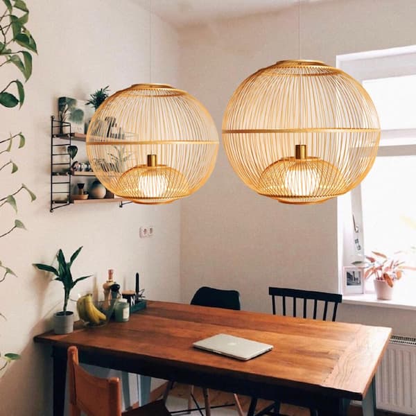 ARTURESTHOME 1-Lights Natural Pendant Light with Bamboo Globe Shade HD-DS80009-450 - The Home