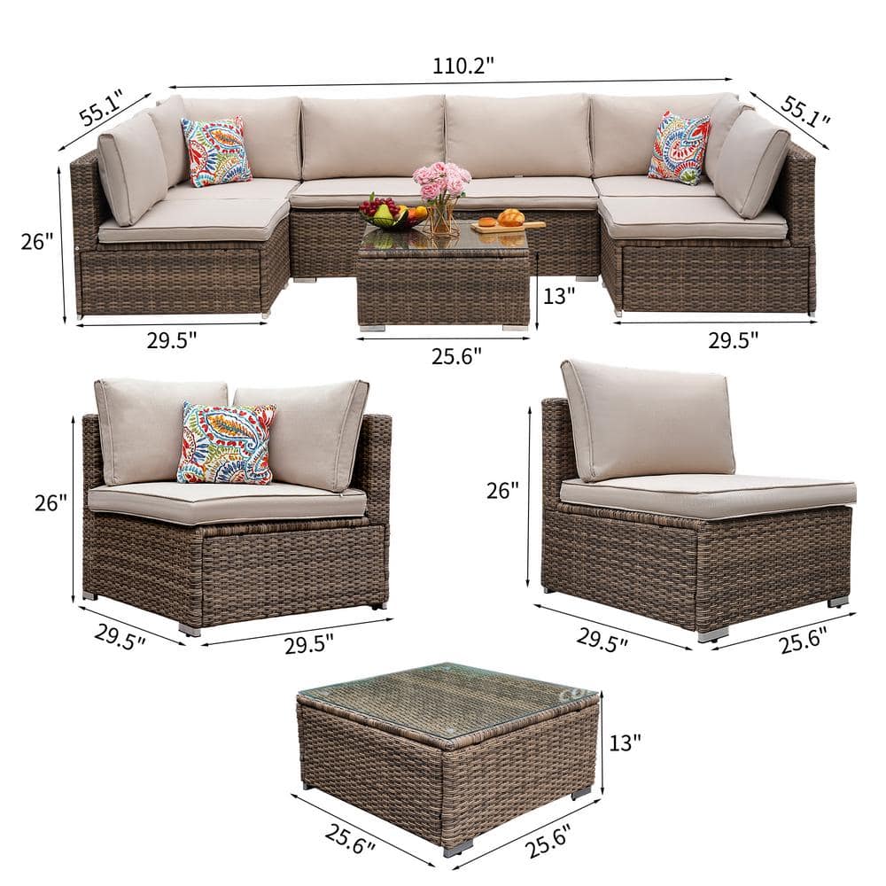 Cesicia New 7Piece Wicker Outdoor Sectional Sofa Set Patio
