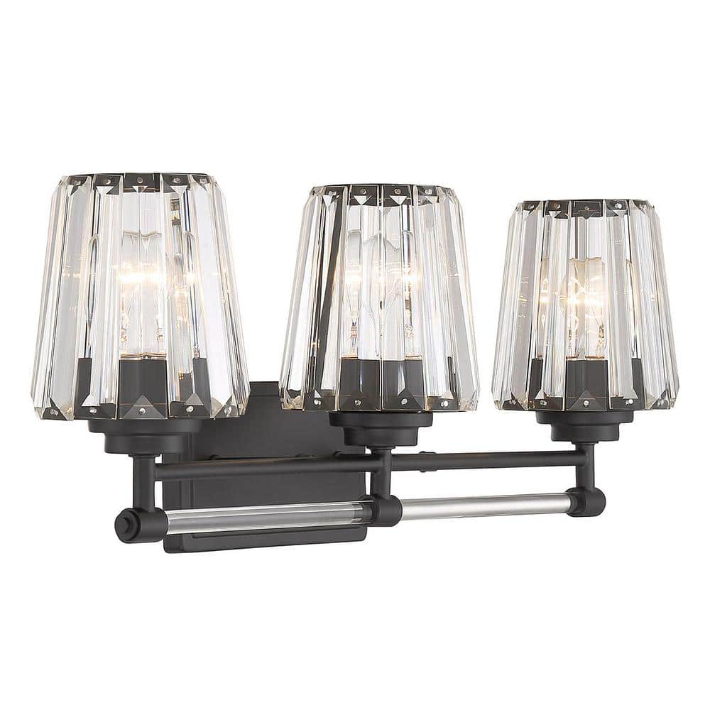 Matte Black 3-Light Vanity with Clear Crystal Shades