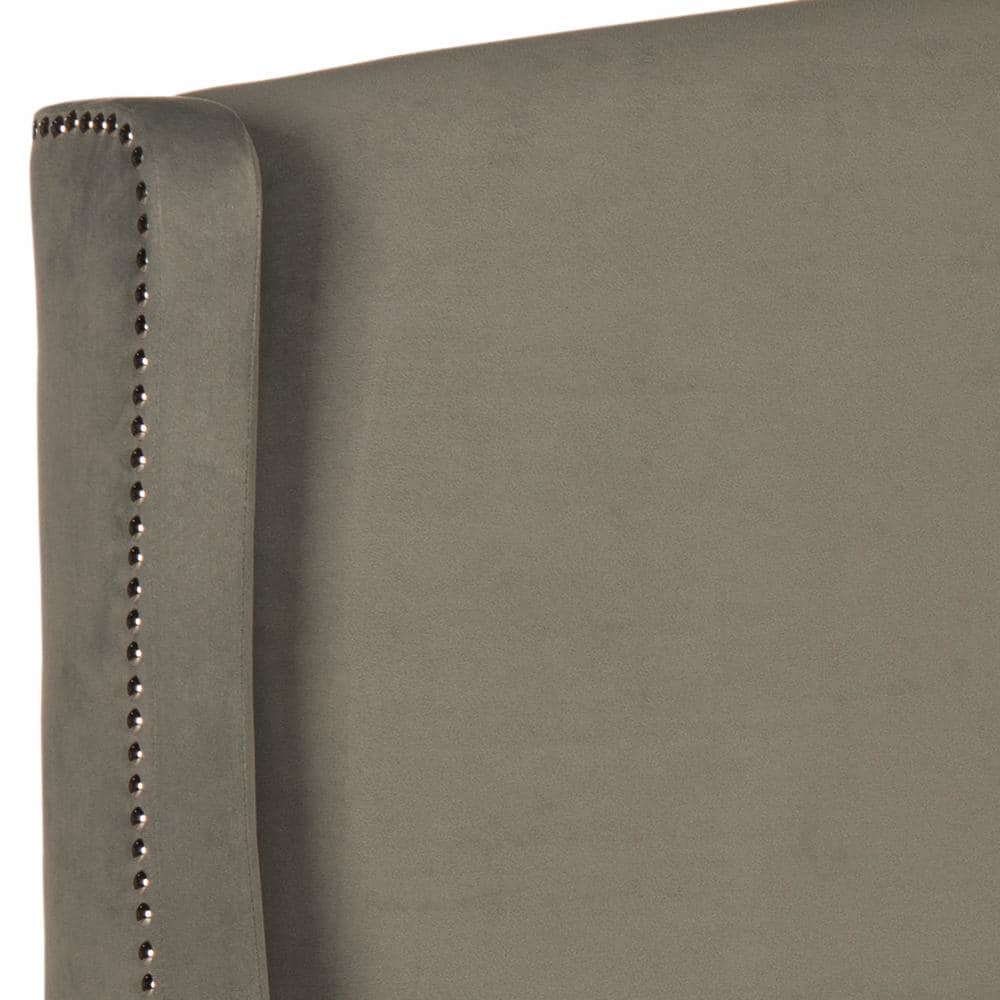 Pewter Velvet Wingback Full Headboard with Silver Nailhead Trim