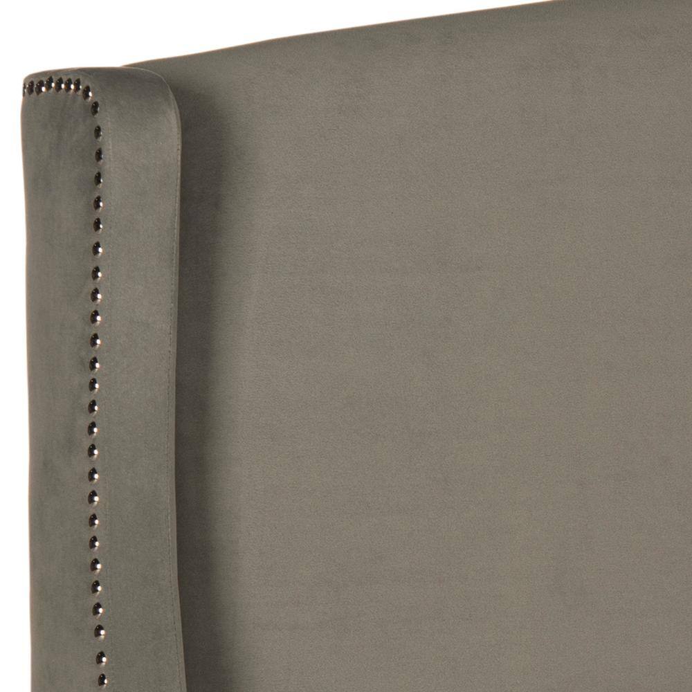 Pewter Velvet Wingback Full Headboard with Silver Nailhead Trim