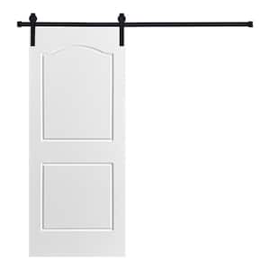 Modern TWO PANEL ARCHTOP Designed 80 in. x 24 in. MDF Panel White Painted Sliding Barn Door with Hardware Kit