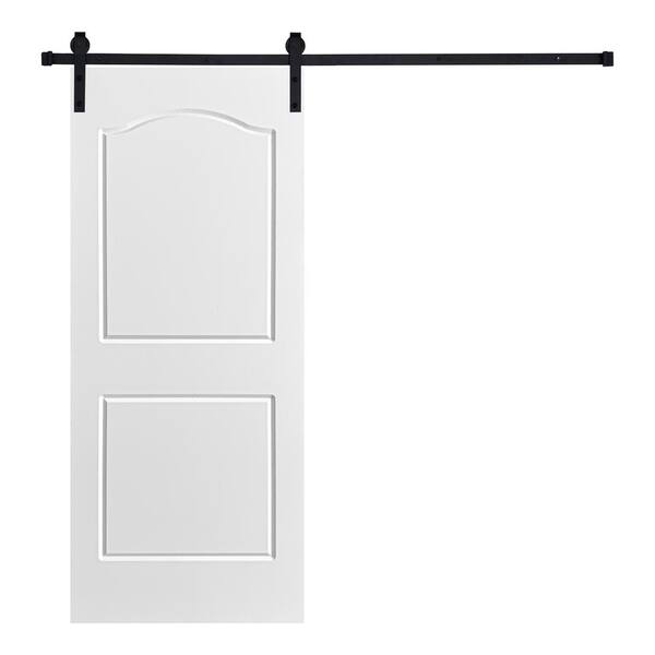AIOPOP HOME Modern 2 Panel Archtop Designed 80 in. x 30 in. MDF Panel White Painted Sliding Barn Door with Hardware Kit