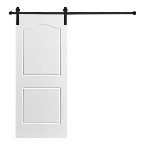 AIOPOP HOME Modern 2 Panel Archtop Designed 96 in. x 32 in. MDF Panel White Painted Sliding Barn Door with Hardware Kit
