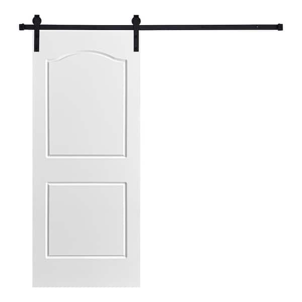 AIOPOP Home Modern 2 Panel Archtop Designed 80 in. x 32 in. MDF Panel White Painted Sliding Barn Door with Hardware Kit