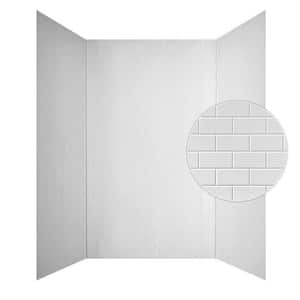 Subway Tile 60 in. W x 96 in. H x 42 in. D Three piece Glue-Up PVC Tub Surrounds Wall Panels in Gloss White
