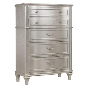 19.75 in. Silver and Gray 6-Drawer Wooden Tall Dresser Chest of Drawers