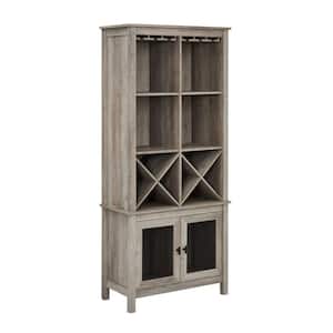Home Source in Stone Grey Bar Cabinet Bookshelf with Wire Mesh Doors