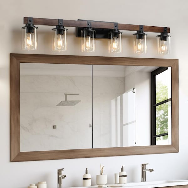 42.3 in. 6-Light Matte Black Vanity Light Fixture with Clear Glass Shades