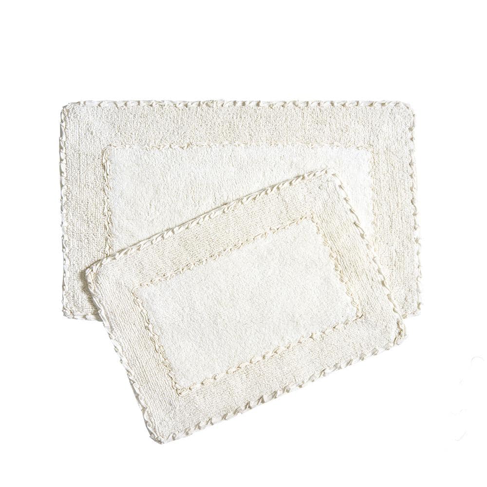 Ivory Cotton Ruffle Border 2-Piece Bath Rug Set