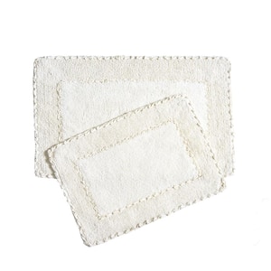 Solid Ruffled Bordered Shag Ivory 20 in. x 32 in. 2-Piece Set Bath Accent Rug