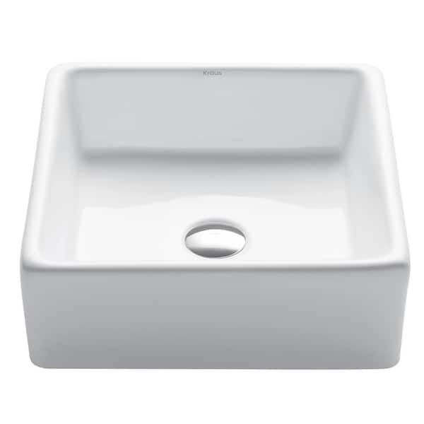 KRAUS Square Ceramic Vessel Bathroom Sink in White