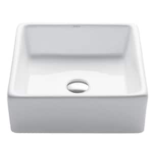Square Ceramic Vessel Bathroom Sink in White