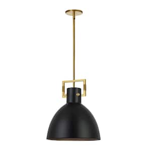 Liberty 1-Light Aged Brass Shaded Pendant Light with Matte Black Metal Shade