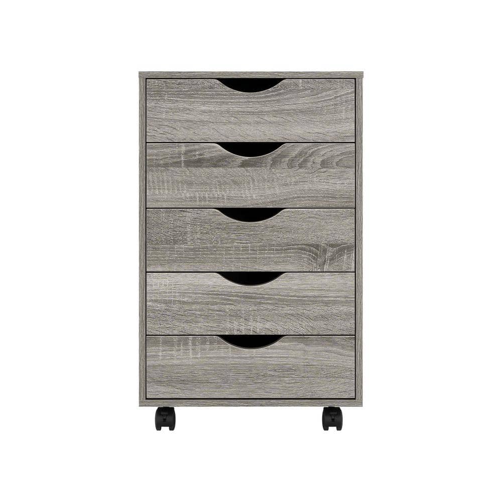 HOMESTOCK 5-Drawer Gray Oak 26 in. H x 16 in. W x 16 in. D Wood