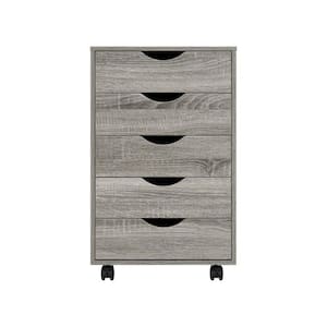5-Drawer Gray Oak 26 in. H x 16 in. W x 16 in. D Wood Lateral File Cabinet