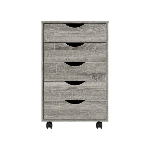 MAYKOOSH 5-Drawer Gray Oak 26 in. H x 16 in. W x 16 in. D Wood Lateral File Cabinet