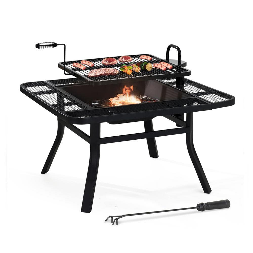 Sunjoy 38 Inch Black Wood Burning Grill Fire Pit