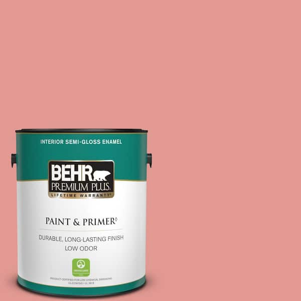 BEHR PREMIUM PLUS 1 gal. #160D-4 Strawberry Rose Semi-Gloss Enamel Low Odor Interior Paint & Primer