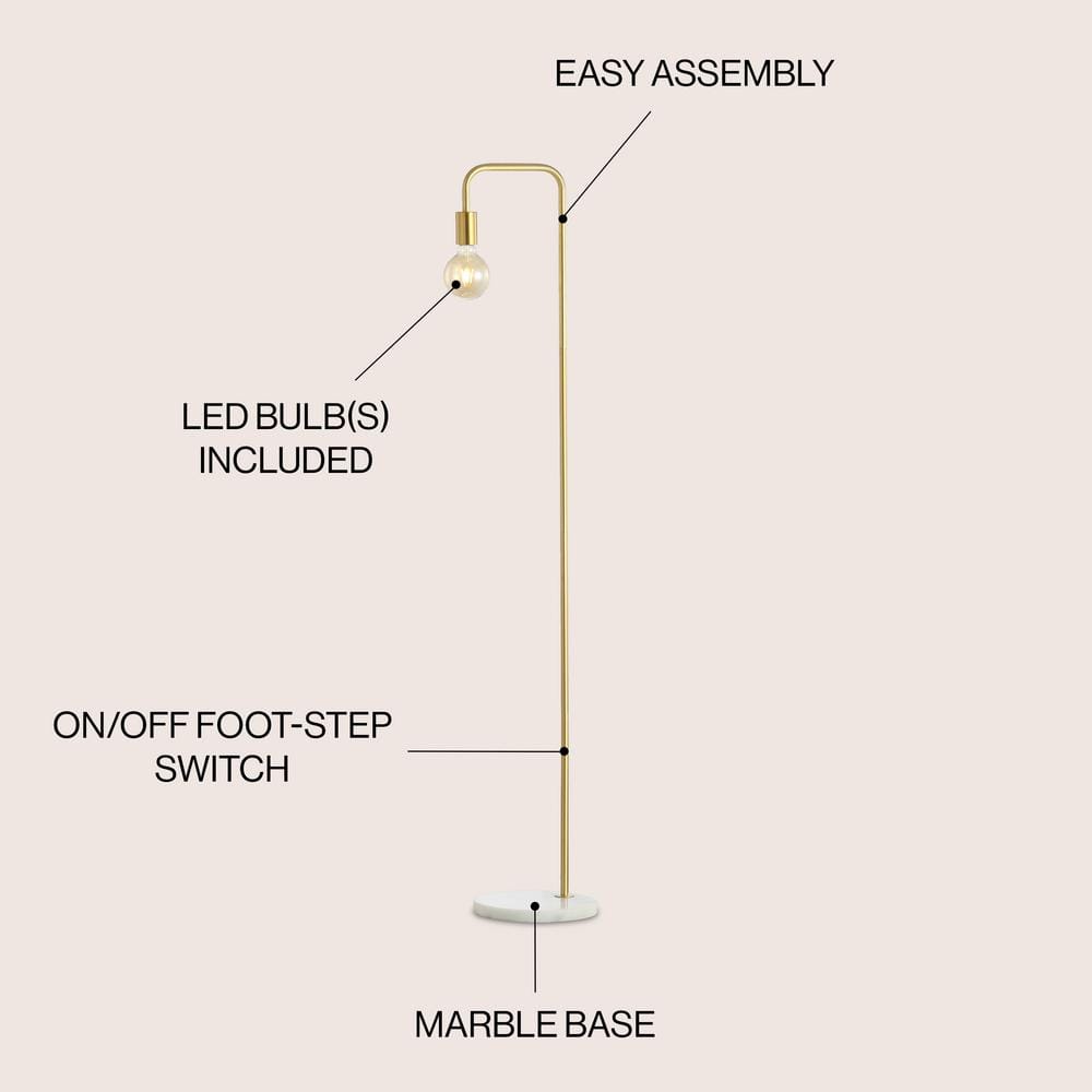 Vega Edison 60" Antique Gold Metal/Marble Minimalist Floor Lamp