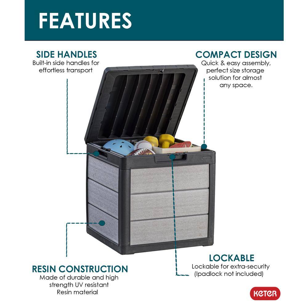 Keter 30 Gallon Gray and Black Lockable Resin Deck Box