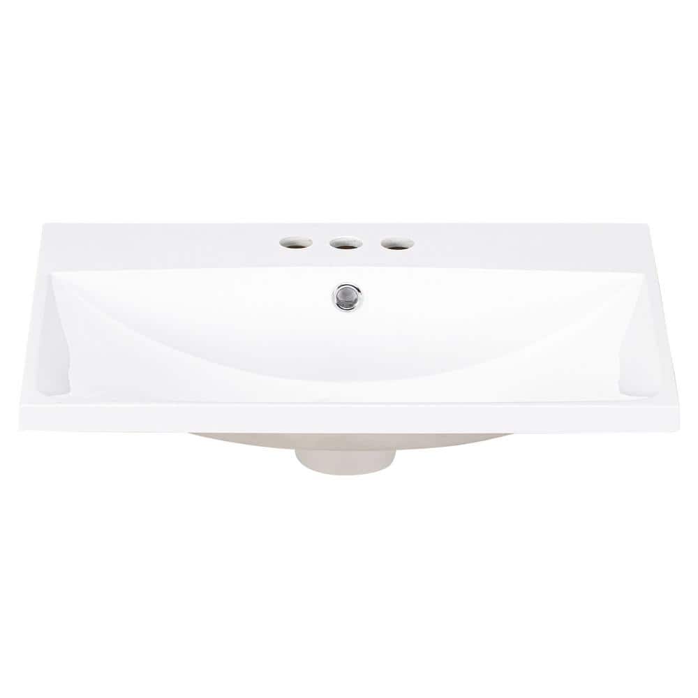24 in. Undermount Rectangular Bathroom Vanity Top Only, White Basin, 3-Fau