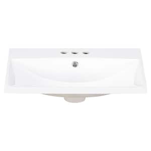 24 in. Undermount Rectangular Bathroom Vanity Top Only, White Basin, 3-Faucet Holes, 4" Faucet Available