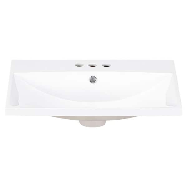 Unbranded 24 in. Undermount Rectangular Bathroom Vanity Top Only, White Basin, 3-Faucet Holes, 4" Faucet Available