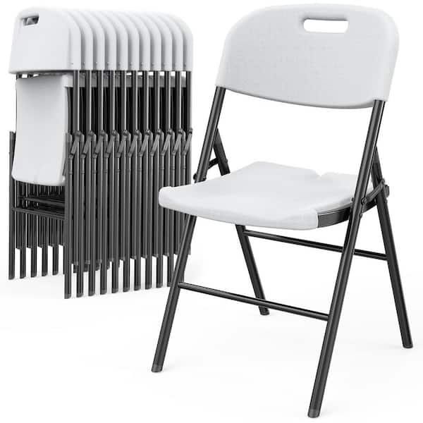 White Heavy Duty HDPE Plastic Seat Steel Frame Stackable Folding Chair (Set of 10)