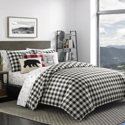 Mountain Plaid 2-Piece Black Cotton Twin Comforter Set