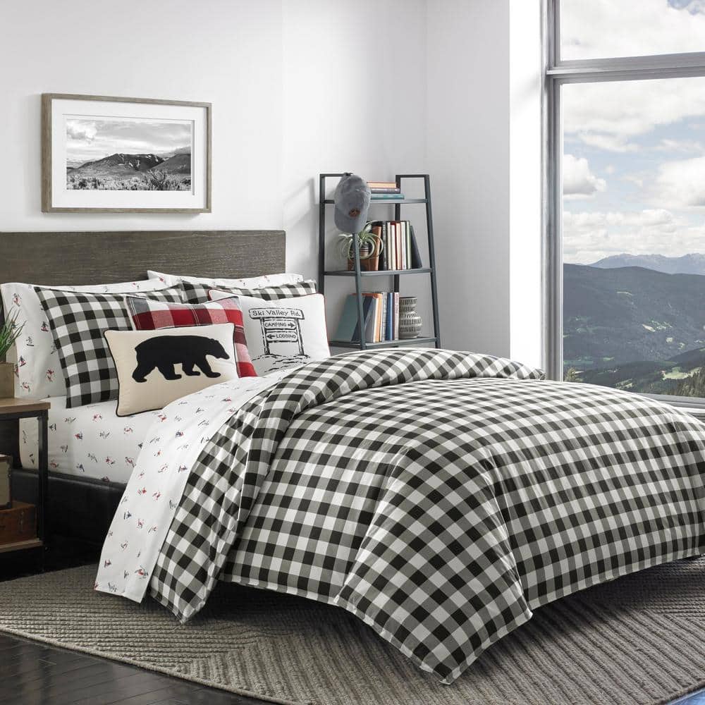Eddie Bauer Mountain Plaid 3Piece Black Cotton Full/Queen Comforter
