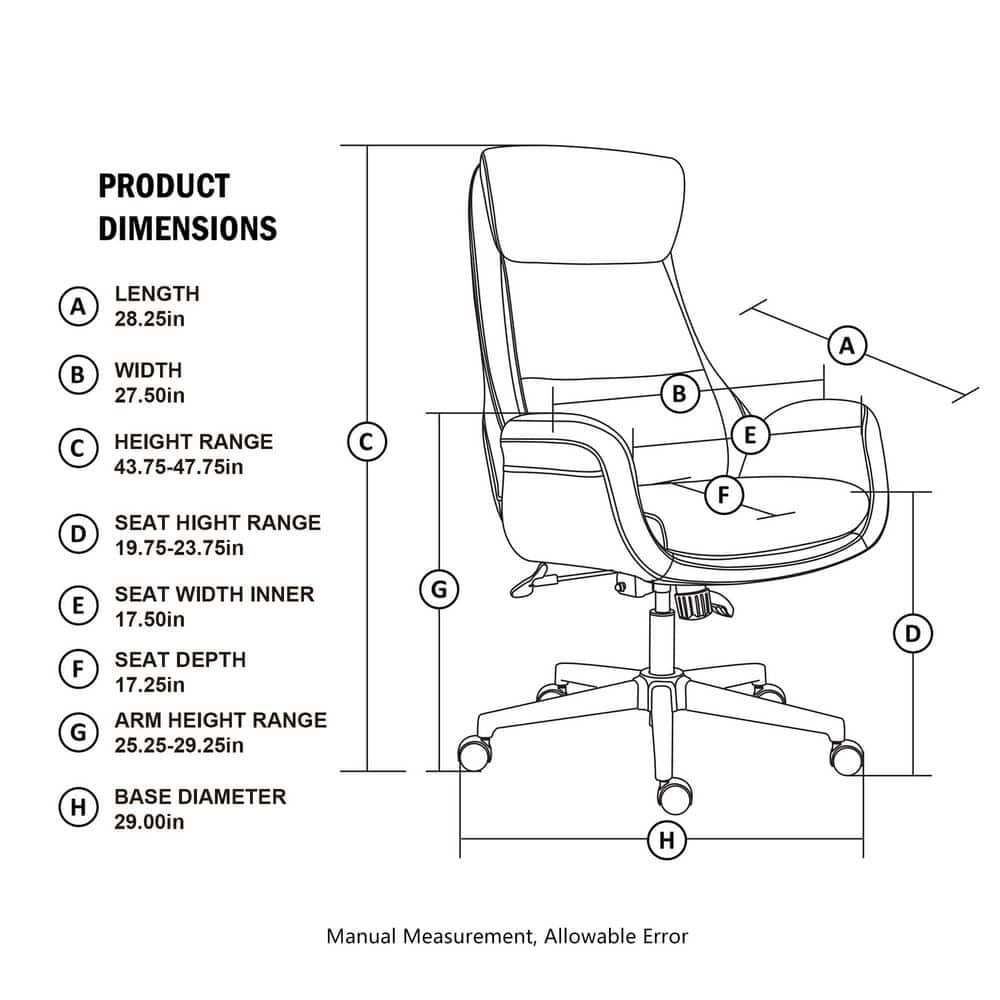 Ergonomic Executive High-Back Swivel Chair in Black Leatherette