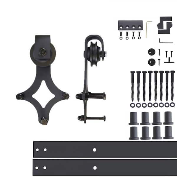 HOMACER 10 ft./120 in. Black Rustic Non-Bypass Sliding Barn Door Hardware Kit Diamond Design Roller for Single Door