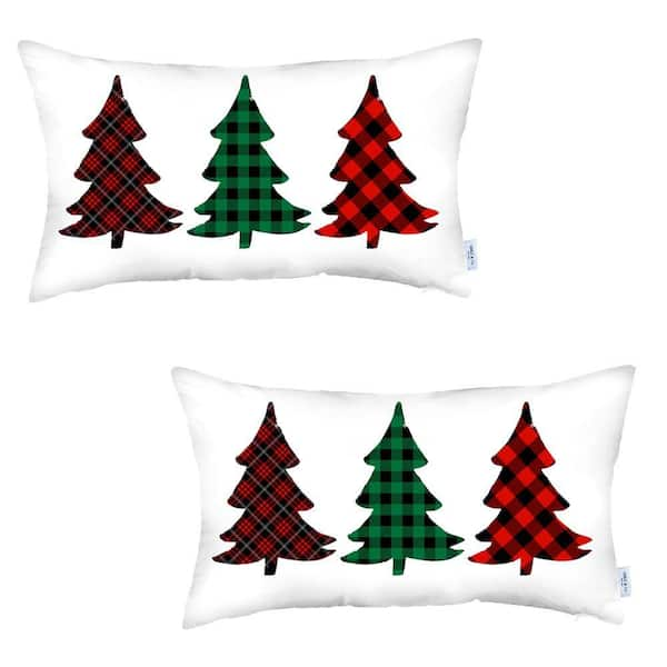 HomeRoots Charlie Set of 4 Christmas Tree Trio Plaid Lumbar Throw