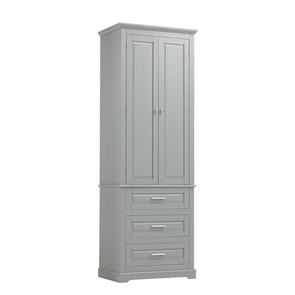 Tileon 24 in. W x 15.7 in. D x 70 in. H Gray Linen Cabinet Tall Storage Cabinet with Three Drawers for Bathroom