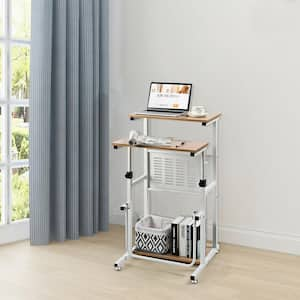 21 in. Oak Height Adjustable Stand Up Desk Computer Workstation