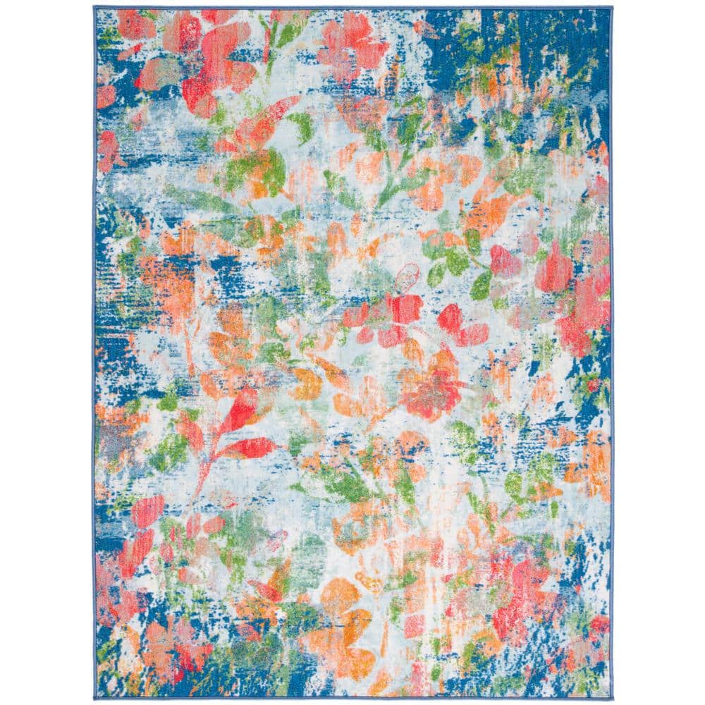 SAFAVIEH Paint Brush Navy/Orange 4 ft. x 6 ft. Machine Washable Floral Gradient Area Rug PTB157N